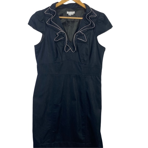 London Times ladies size12 blue frill neck zipper Large spring summer Work - Picture 2 of 8